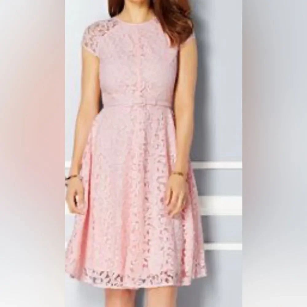 Eva Mendes New York Co Pink Lace A Line Flutter Short Sleeve Midi Dress Sz 4